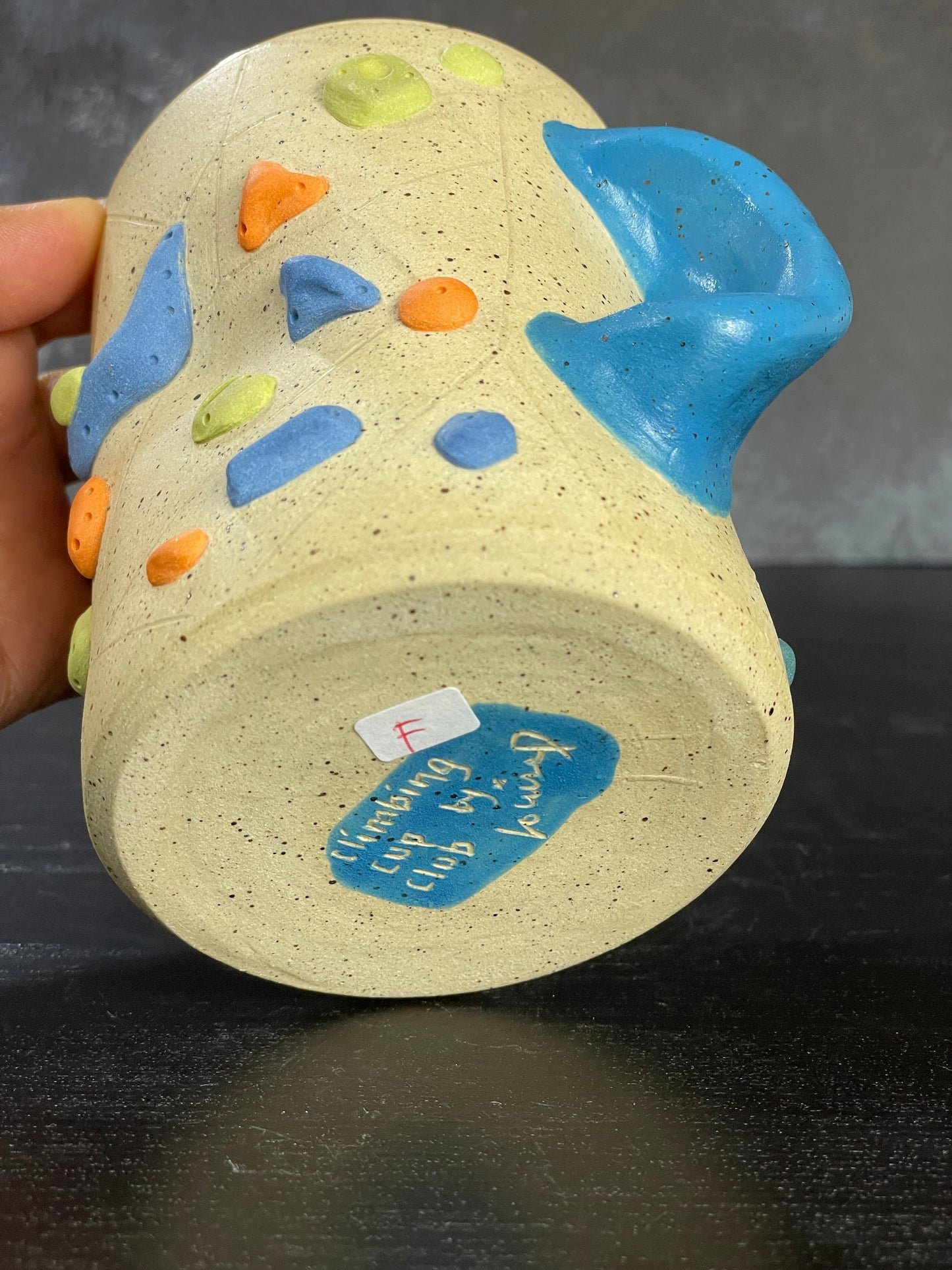 Buff Speckled Climbing Cup with Hold Handle - Handsculpted