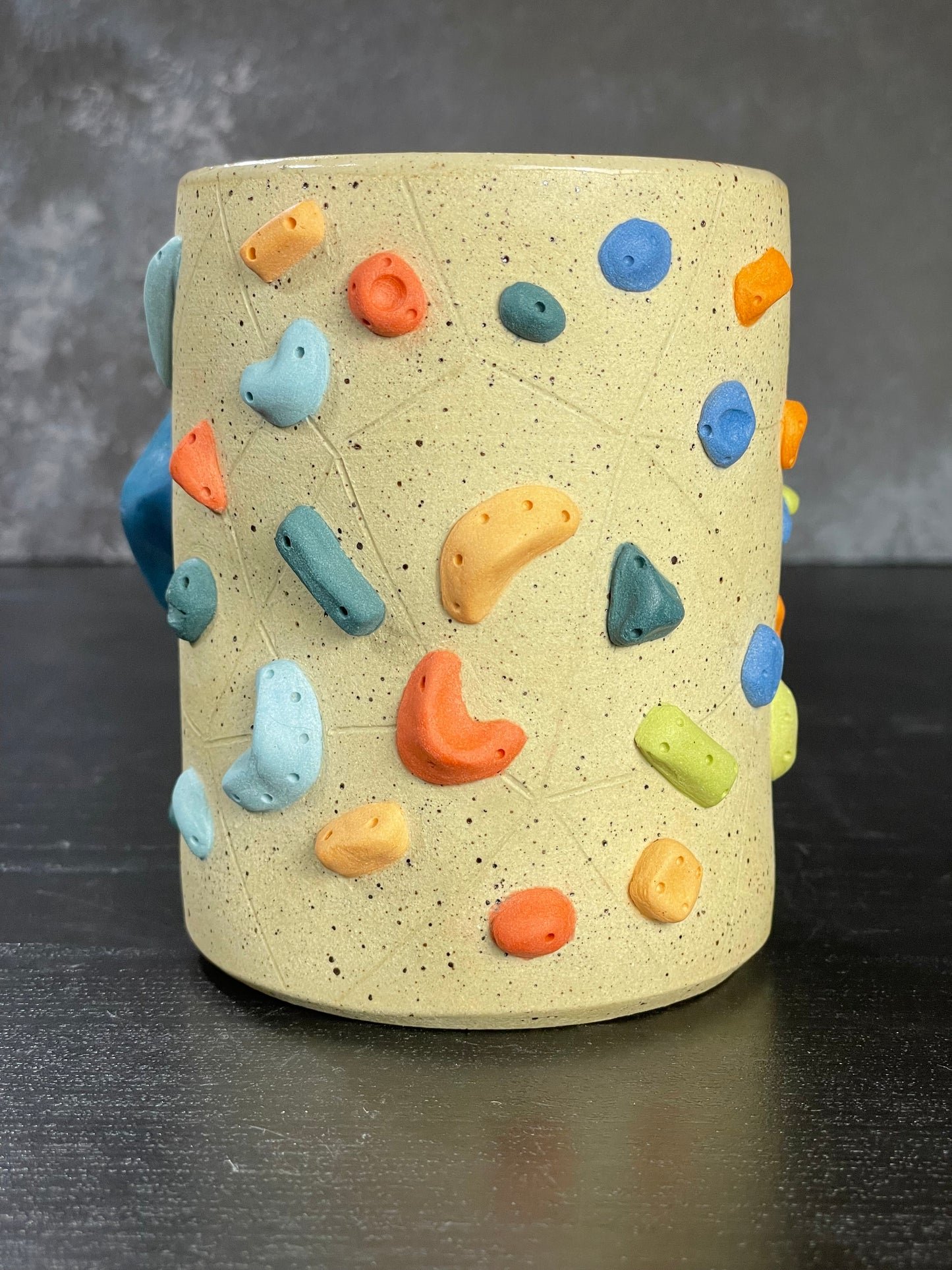 Buff Speckled Climbing Cup with Hold Handle - Handsculpted
