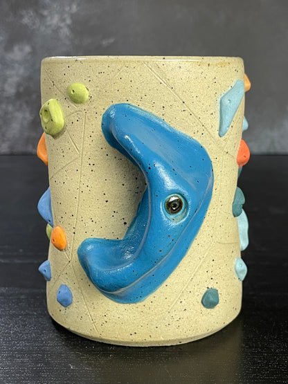 Buff Speckled Climbing Cup with Hold Handle - Handsculpted