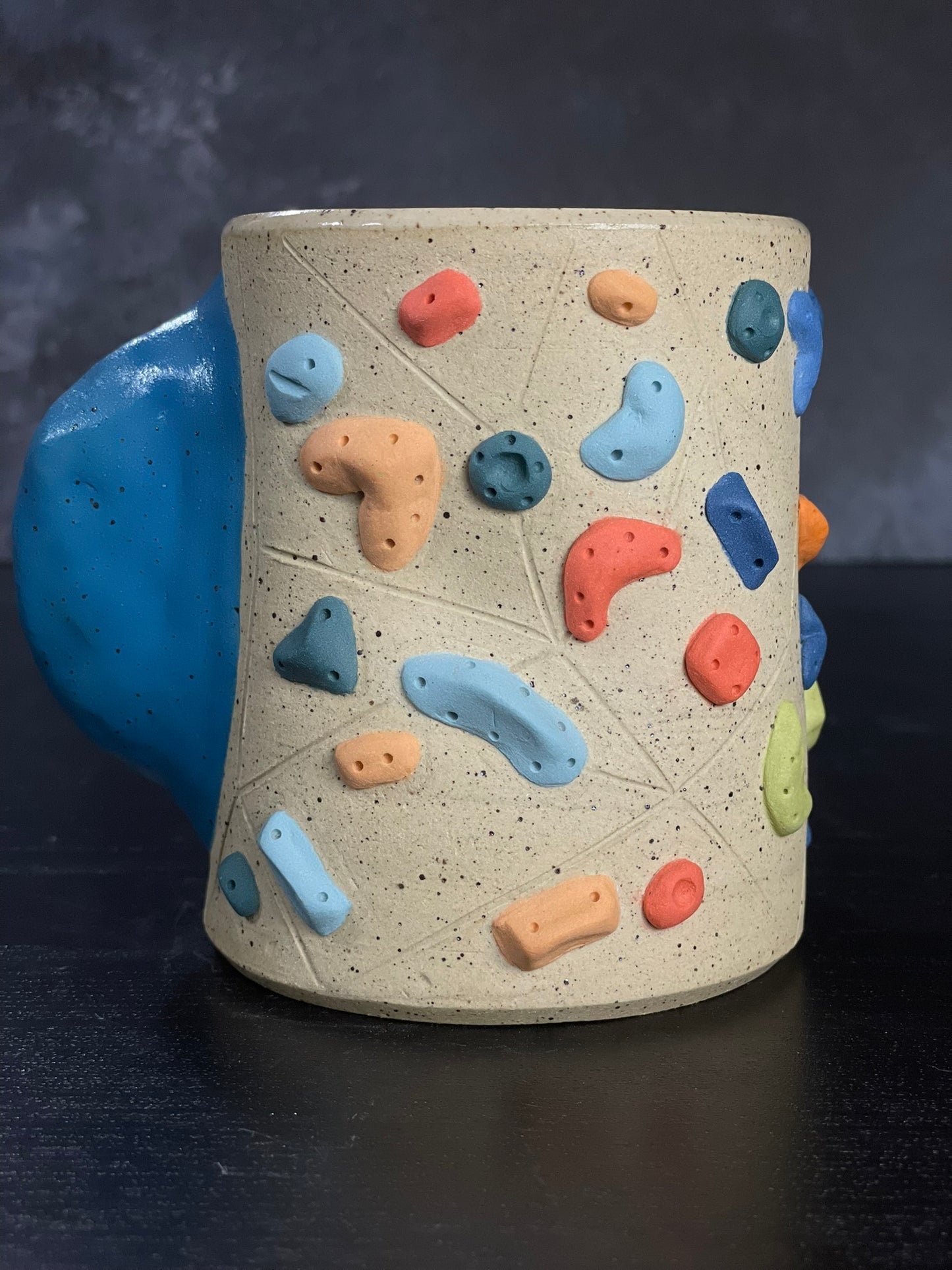 Buff Speckled Climbing Cup with Hold Handle - Handsculpted