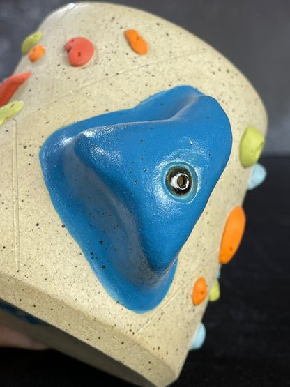 Buff Speckled Climbing Cup with Hold Handle - Handsculpted
