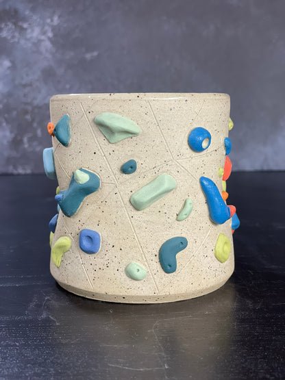 Buff Speckled Climbing Cup with Hold Handle - Handsculpted