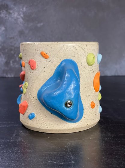 Buff Speckled Climbing Cup with Hold Handle - Handsculpted
