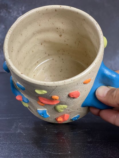 Buff Speckled Climbing Cup with Hold Handle - Handsculpted