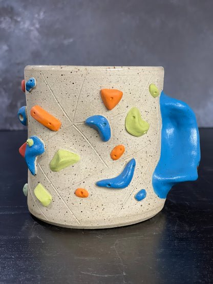 Buff Speckled Climbing Cup with Hold Handle - Handsculpted