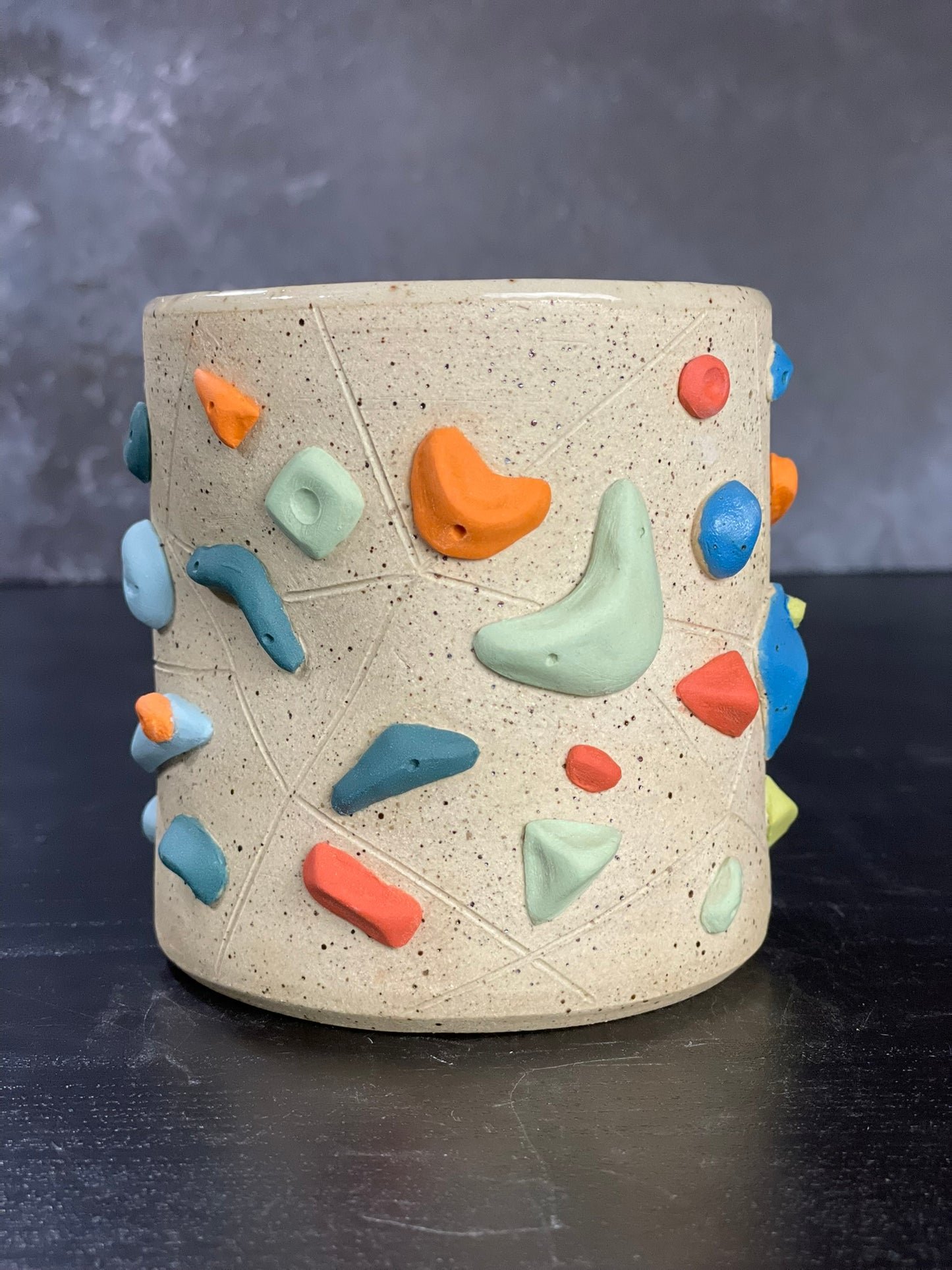 Buff Speckled Climbing Cup with Hold Handle - Handsculpted