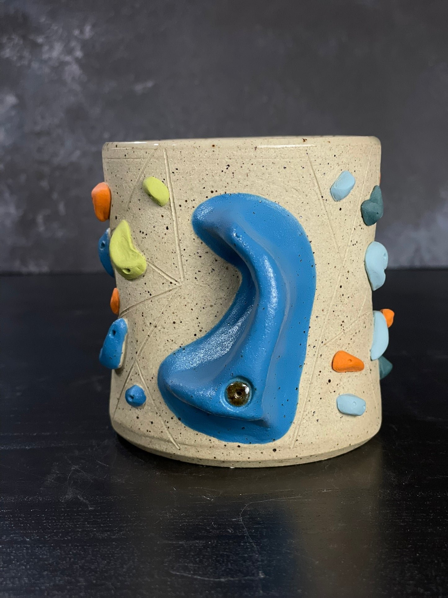 Buff Speckled Climbing Cup with Hold Handle - Handsculpted