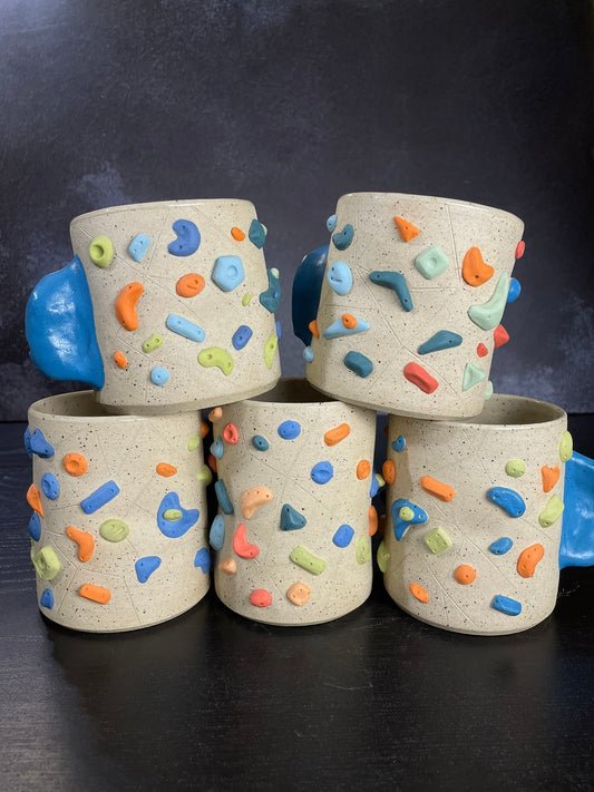 Buff Speckled Climbing Cup with Hold Handle - Handsculpted